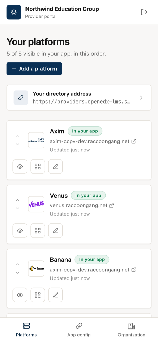 The provider console on a phone