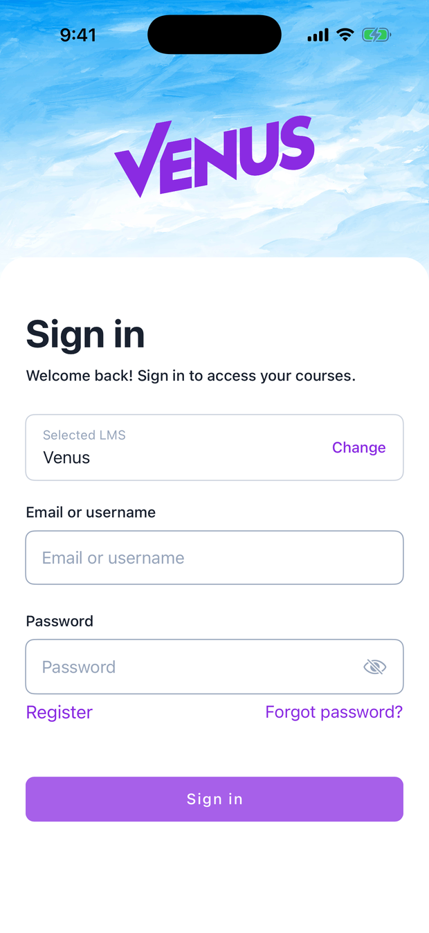 The same app, themed for the platform a learner picked